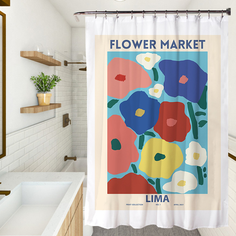 YL-37205 small fresh ins shower curtain bathroom bathroom blocking curtain hand-painted shower curtain wholesale