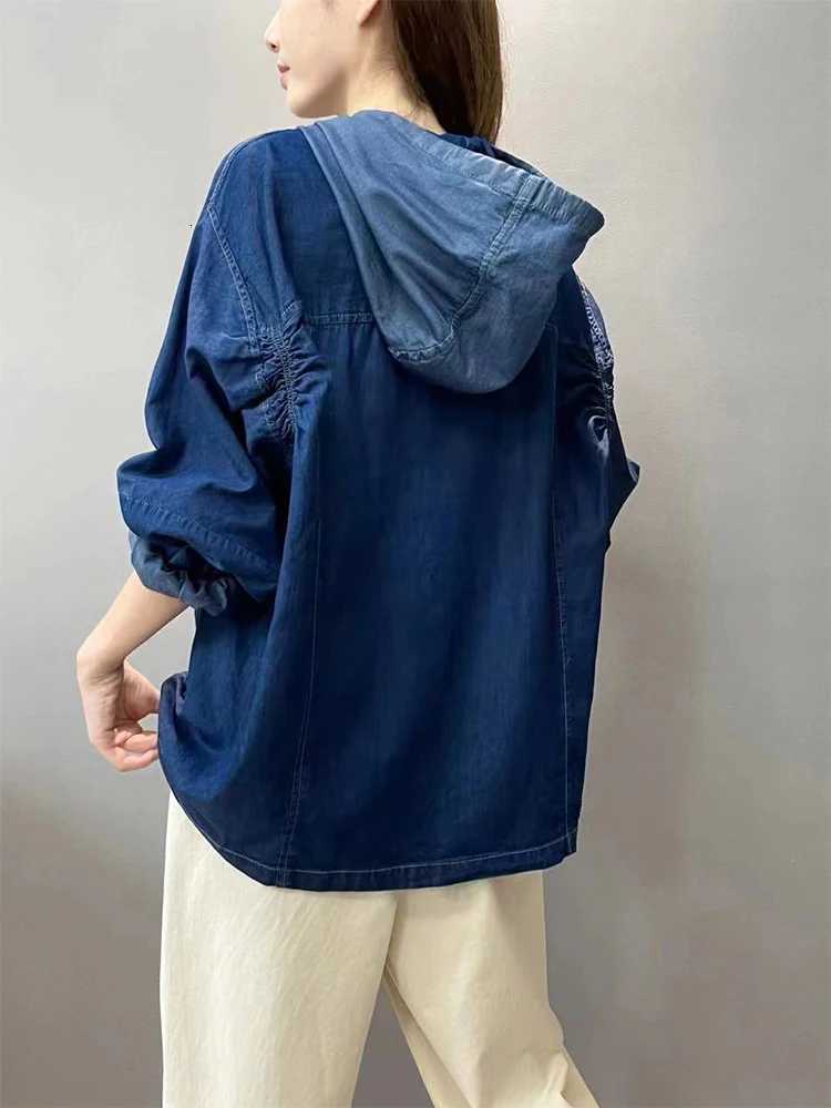 AmaxluluE 2025 Spring Fashion Denim Hoodies Women Vintage Hooded Classic Loose Sweatshirts Ladies Harajuku Casual Korean ClothesZ250918