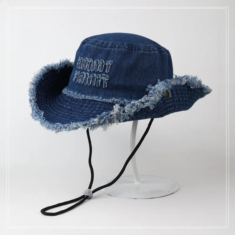 Bucket Hat Denim Jeans Men Women Summer Sun Protection Big Brim Cap Beach Accessory For Fishing Hiking Climbing Outdoor 250918