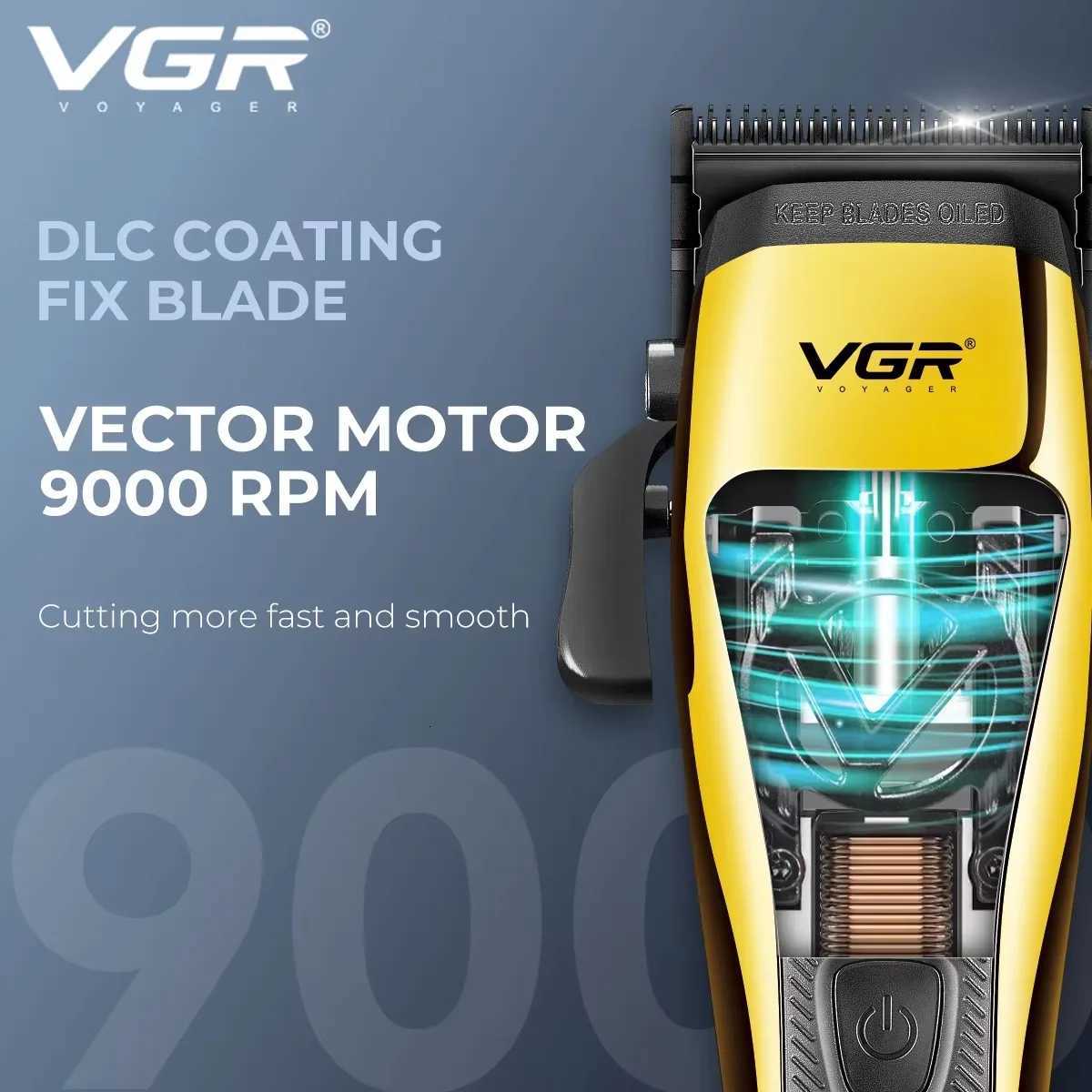 VGR Hair Clipper Professional Hair Cutting Machine Rechargeable Barber Cordless Trimmer Electric 9000 RPM Clippers for Men V015 W250918