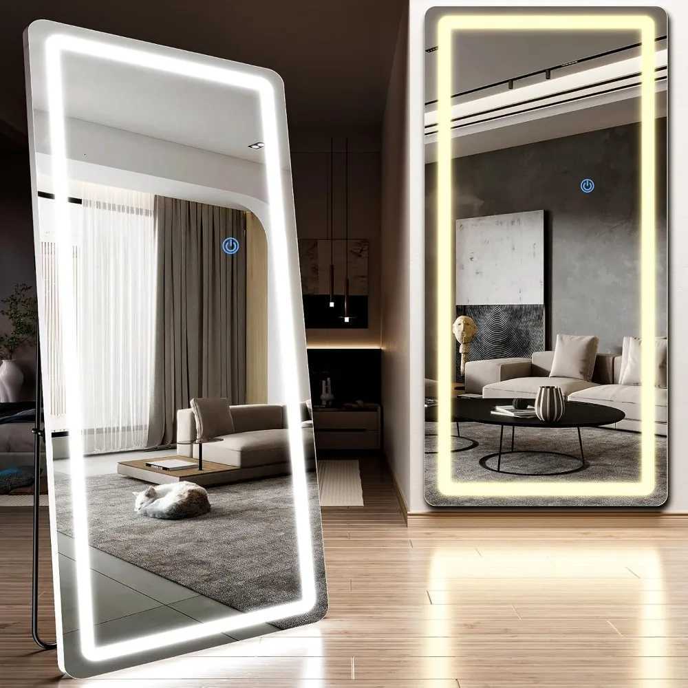 LED Fl Length Mirror 76x34 Floor Mirror with Rounded Corner Dimmable Lights 3 Color Modes Fl Body Mirror Standing L F250918