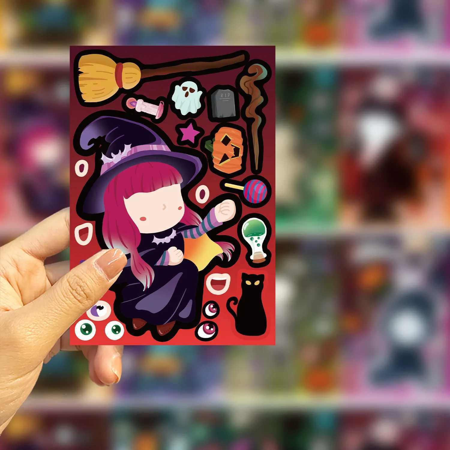 8Sheets Cartoon Halloween Party Puzzle Stickers MakeAFace DIY Assembly Childrens Puzzle Account Material Waterproof Stickers C250918