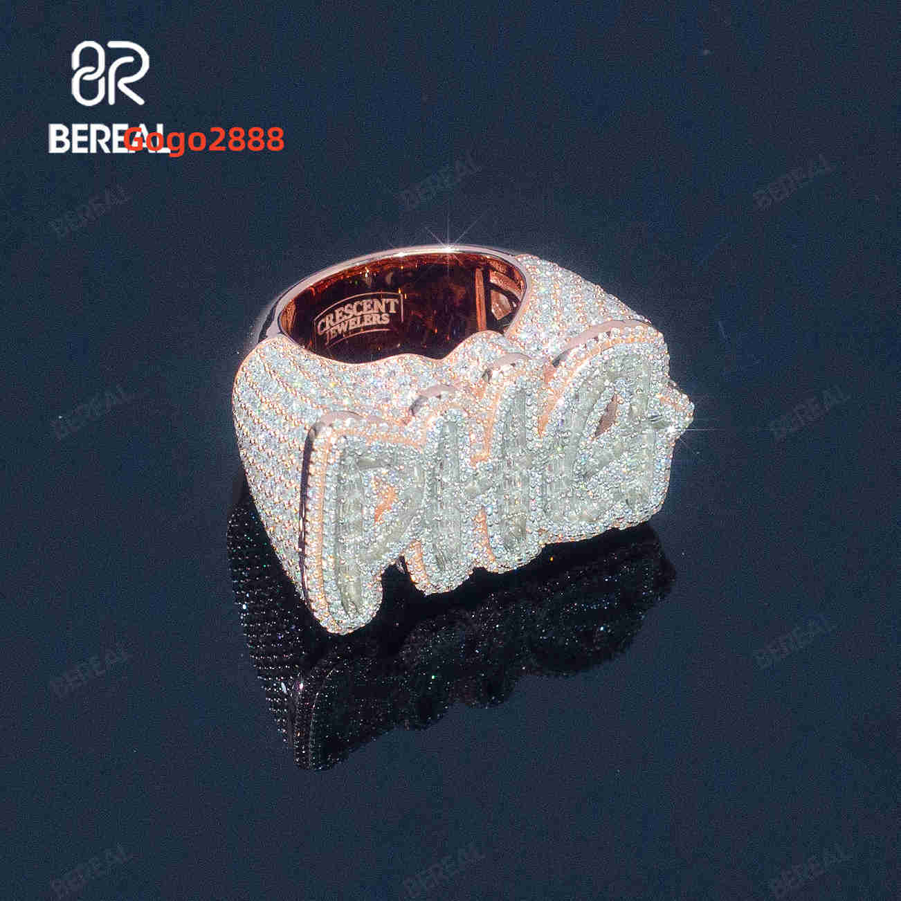 Custom Letter Iced Out Vvs Moissanite Hip Hop Ring Pass Diamond Test 925 Silver 18K Rose Gold Plated Fine Jewelry Rings Men