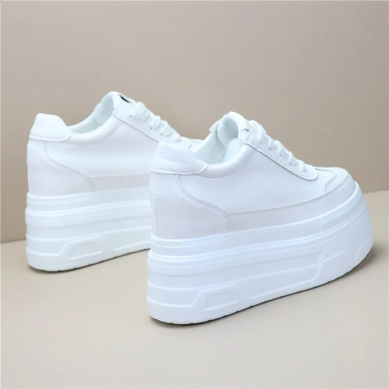 10cm 12CM Synthetic Genuine Leather White y ner Sneaker Women Autumn Spring Cowboy Platform Wedge High Shoes 250918