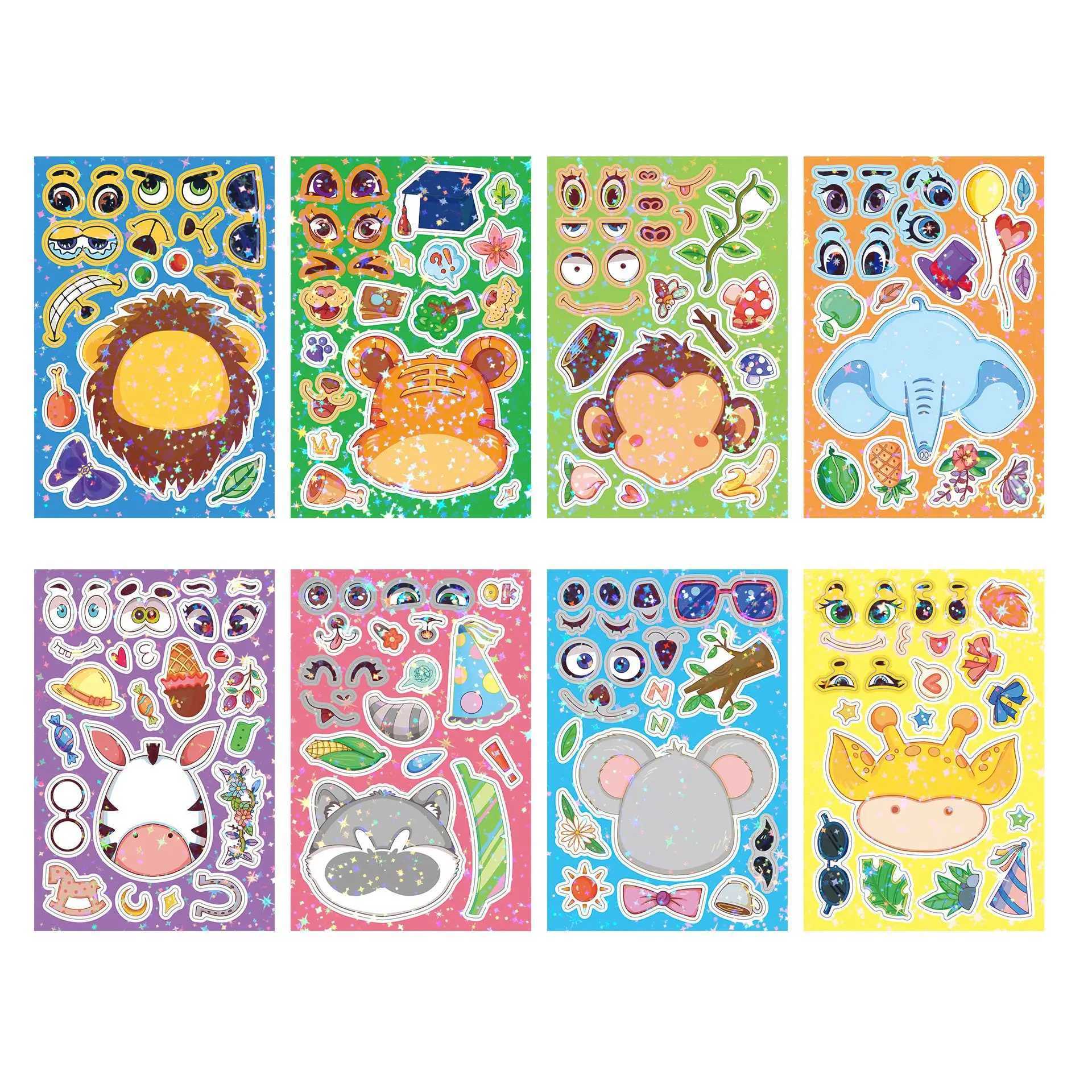 8PCSSet DIY Stickers Puzzle Face Changing Stickers Animal Assemble Game Montessori Cognition Educational Toys For Children Kids C250918