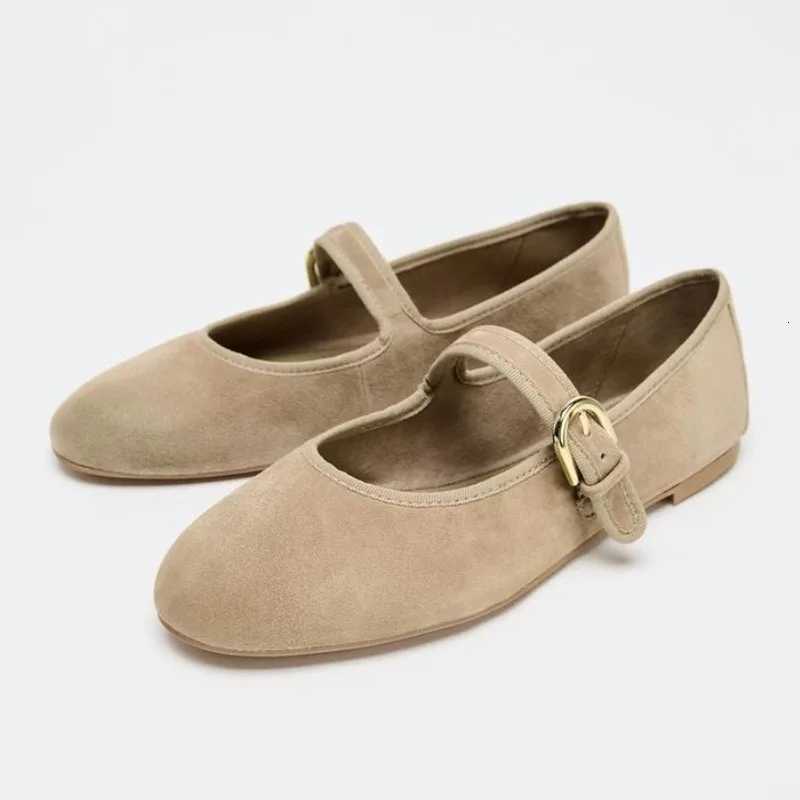 Luxury Brand Suede Ballet Flats for Women Fashion Shallow Belt Buckle Flat Mary Jane Shoes Comfort Round Toe Soft Sole Loafers W250918