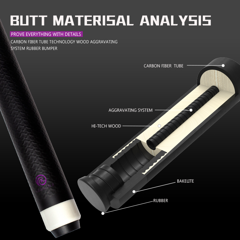 OKHEALING 1/2 Split Carbon Fibre Pool Cue Billiard Cue Stick Tip Diameter 12.9mm Total Length 1474mm/58inch Radial Pin Joint Weight 20Oz Billiard Stic