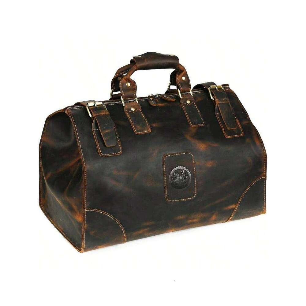 Resistant Canvas+ Leather Travel Lage Tote Duffle Gym Suitcase Weekender Overnight Bag Men Male FB8151 A - Brown