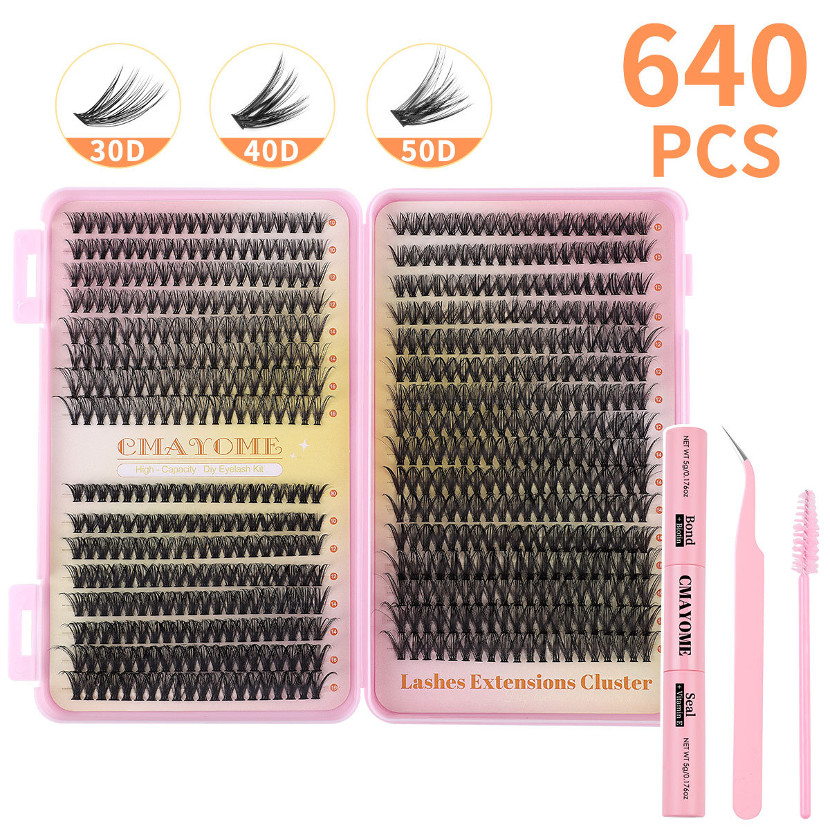 DIY Individual Eyelashes Thick Curled Cluster Lashes Kit with Lash Bond & Seal Reusable Handmade DIY Segmented Eyelash Extensions Set Soft Light Graft