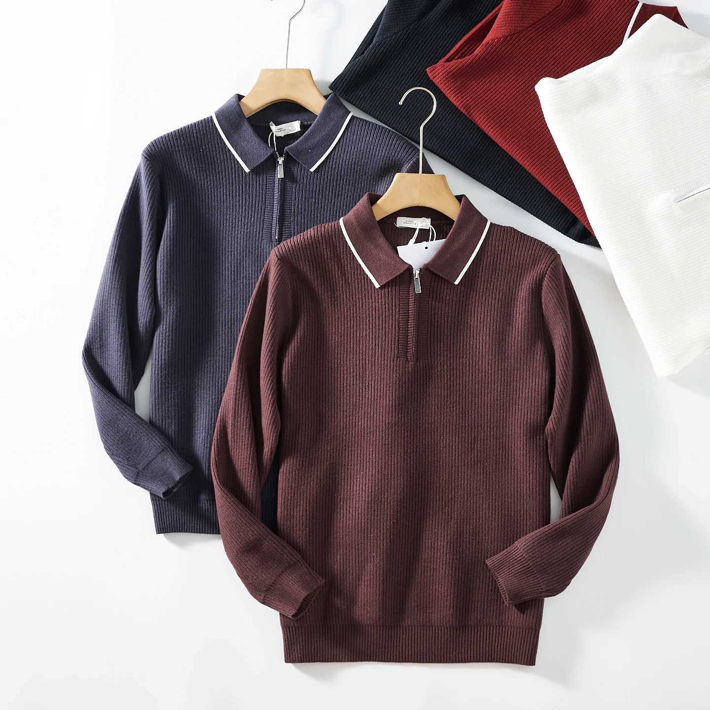 Autumn And Winter New England Style Halfopen Turndown Collar Long Sleeve Sweater Mens Pullover Loose Fashion Casual KnitwearZ250918