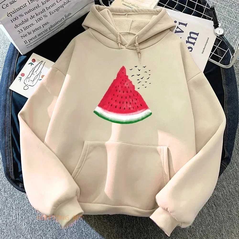 2025 Autumn and Winter Womens Watermelon Pattern Printed Sweatshirt Round Neck Long Sleeved Casual Hooded Womens ClothingZ250918