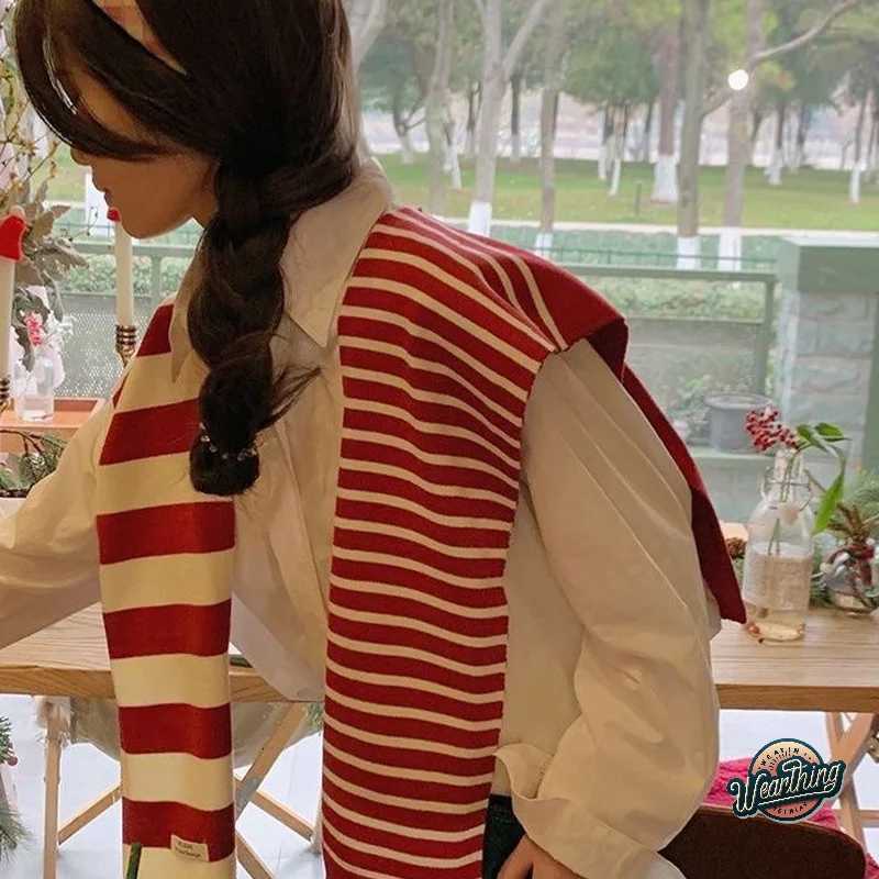 Wens Shl Knitted Striped Shl Cross Shl Blouse Shoders Fake Collar Ce Knotted Scarf For Wen Outerwear Y250918