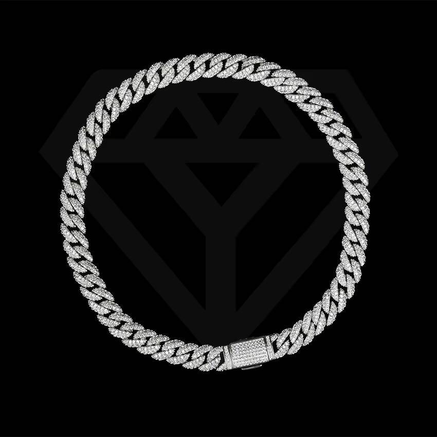 Hip Hop Jewelry 10mm Brass Cubic Moissanite Cuban Link Chain Bracelet Necklace Iced Prong Miami Cuban Chain for Wedding Gifts 05kg