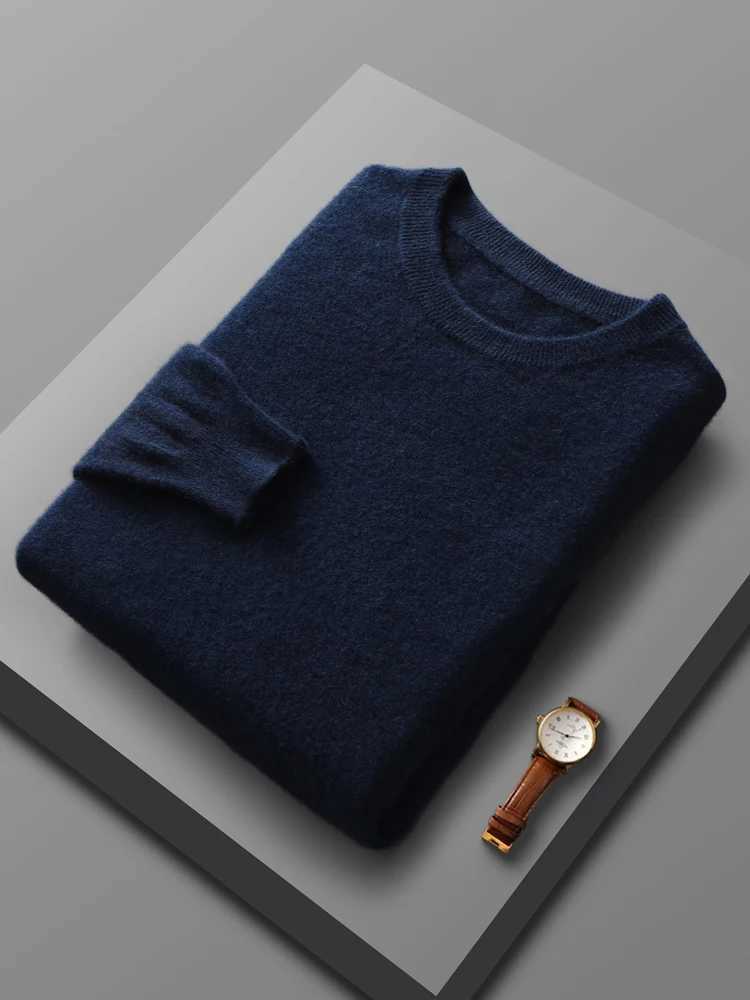 New Chic Mens 100 Merino Wool Knitted Pullover Autumn Winter Thick Warm Long Sleeve Sweater Basic Clothing Casual Loose TopsZ250918