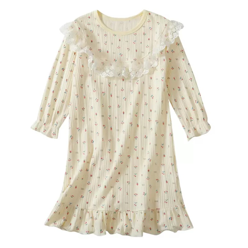 551 Children's Dress - Girls' Autumn Style Long-Sleeved Pure Cotton Nightgown for Girls