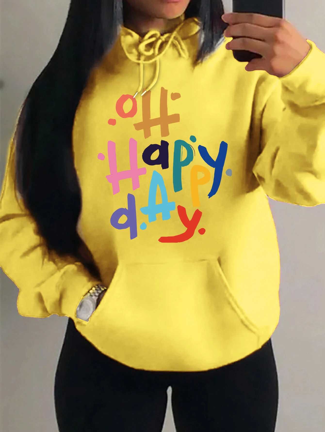 Happy Day Colorful Art Letter Printing Womens Hoody Hip Hop Multicolor Hoodie Fleece Autumn Pullover Pocket Female HoodiesZ250918