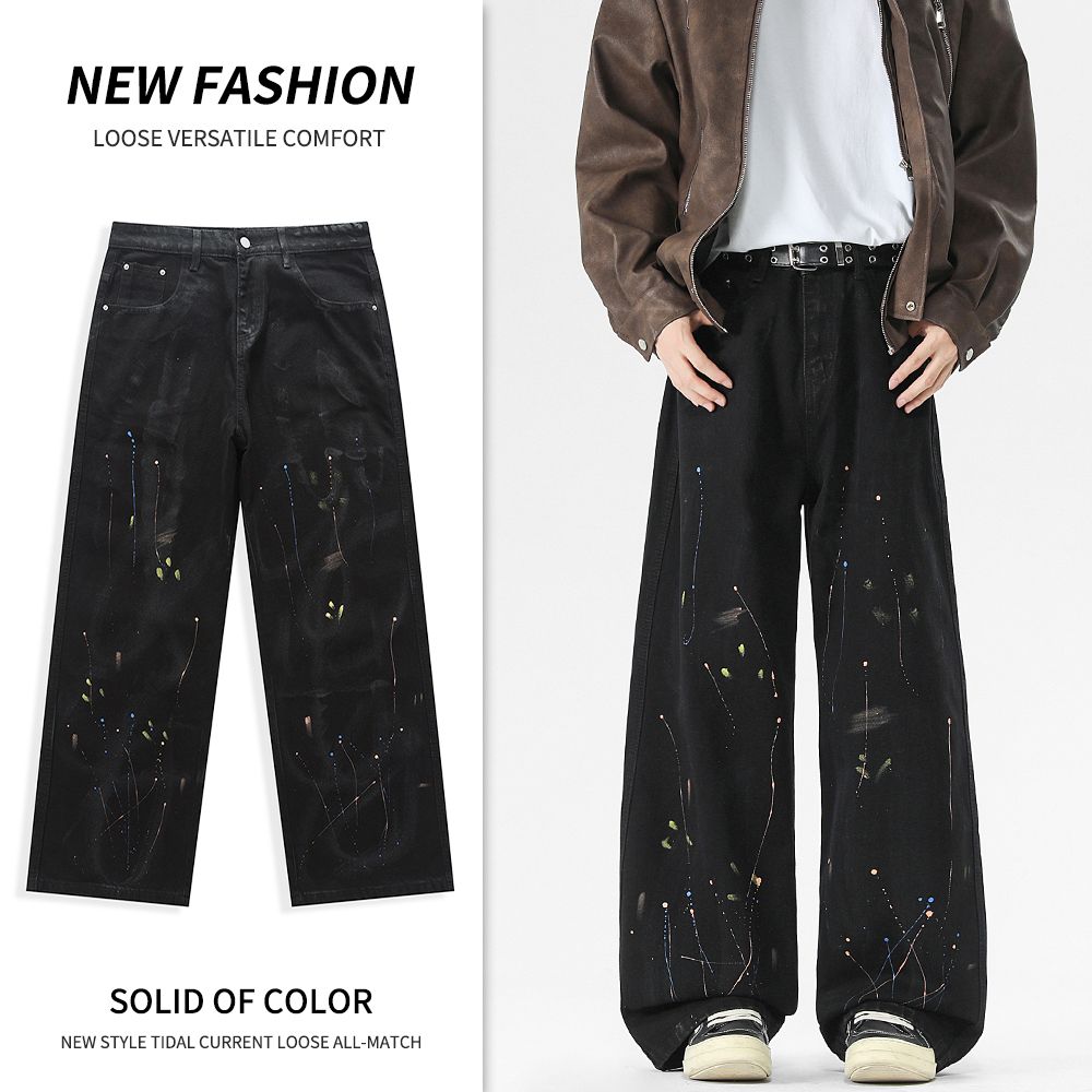 Men's Jeans Autumn New Loose Straight Pants - Unisex Cool Colorful Splatter Painted Trousers