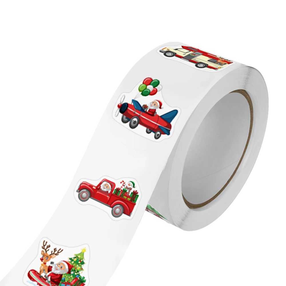 500PcsRoll Heterotypic Christmas Themed Santa Claus Transportation Stickers 8 Designs 25cm10 DlY Graffiti Holiday Labels C250918