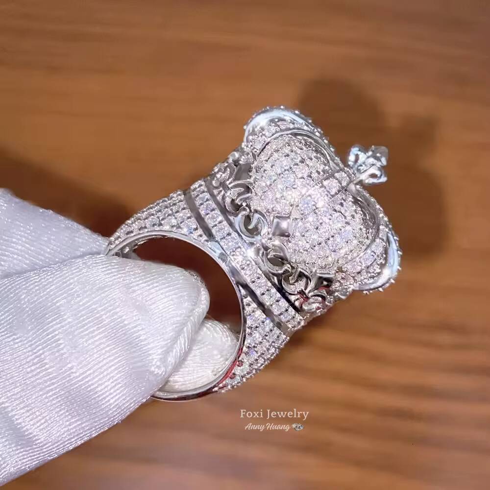 HIP HOP Mossanite Custom Jewelry MenS Luxury 925 Silver 18Kt Gold Plated Vvs Moissanite Diamond Crown Design Ring