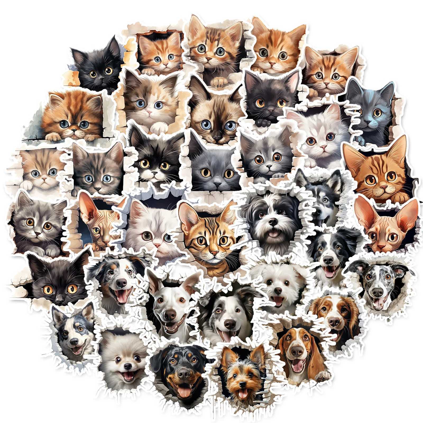 50 Pcs Cartoon Dog Cat Theme Stickers Funny Peeking Animals Stickers For Laptop Water Bottle Scrapbook Phones C250918