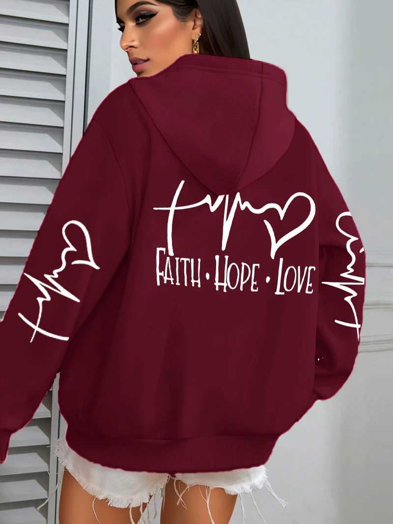 Faith Hope Love Letter Graphic Printed Women Hoodies Fleece Harajuku Hoody Casual Loose Y2K Clothes Pocket Autumn PulloverZ250918