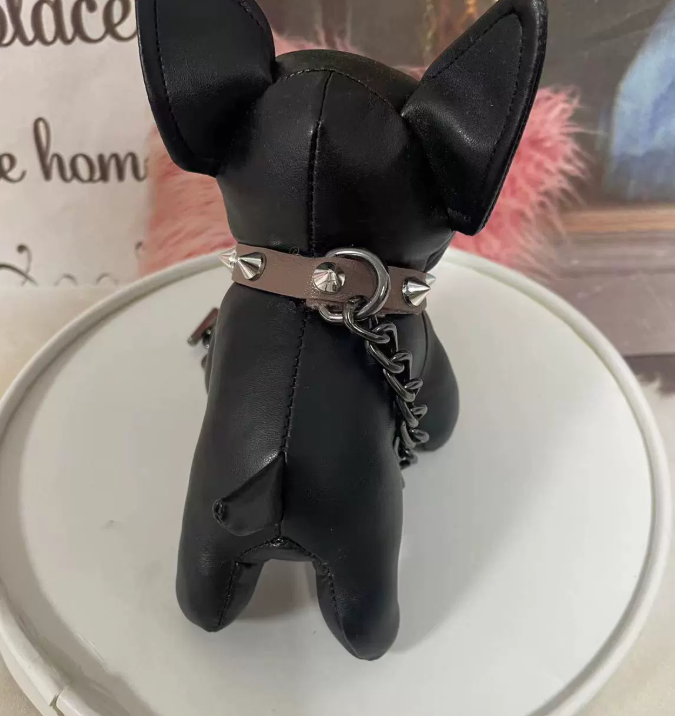 Punk French Bulldog Bag Charm PU Leather Dog Keychains Fashion for Women Trinket Car Key Ring Chain 250728