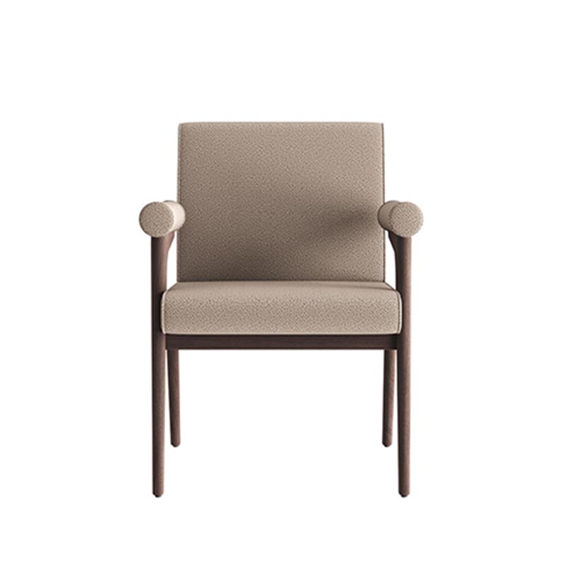 Living Room Furniture Modern Antelope - inspired Beige Fabric Dining Chair with Wooden Frame