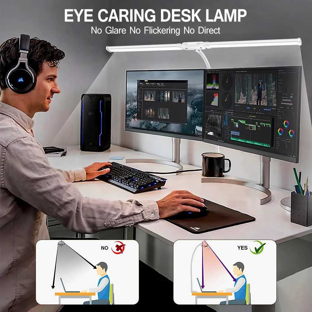 Double Headed LED Clip Type Remote Control Desk Lamp Reading Lamp Desktop Desk Lamp Architectural Desk Lamp with 5 Color Modes A C250918