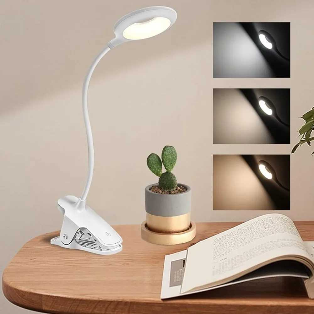 3 Level Brightness Clip on Desk Lamp Portable LED Reading Night Light Rechargeable Desk Light Dimmable Study Book Light Lamp C250918