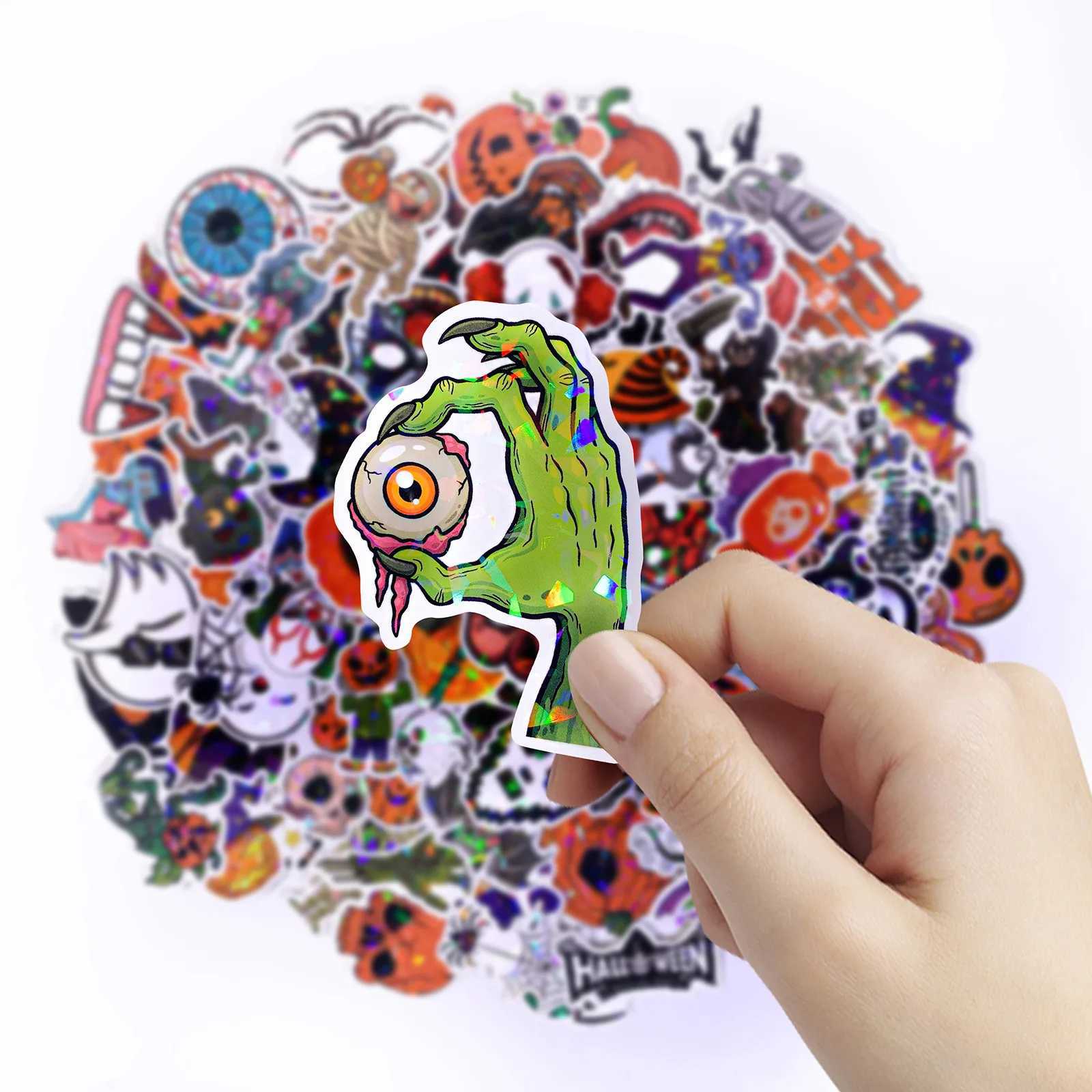 100PCS Holographic Halloween Stickers Bling Waterproof Party Decoration Favors Games Toys Gifts Party Supplies Laptop Luggage C250918