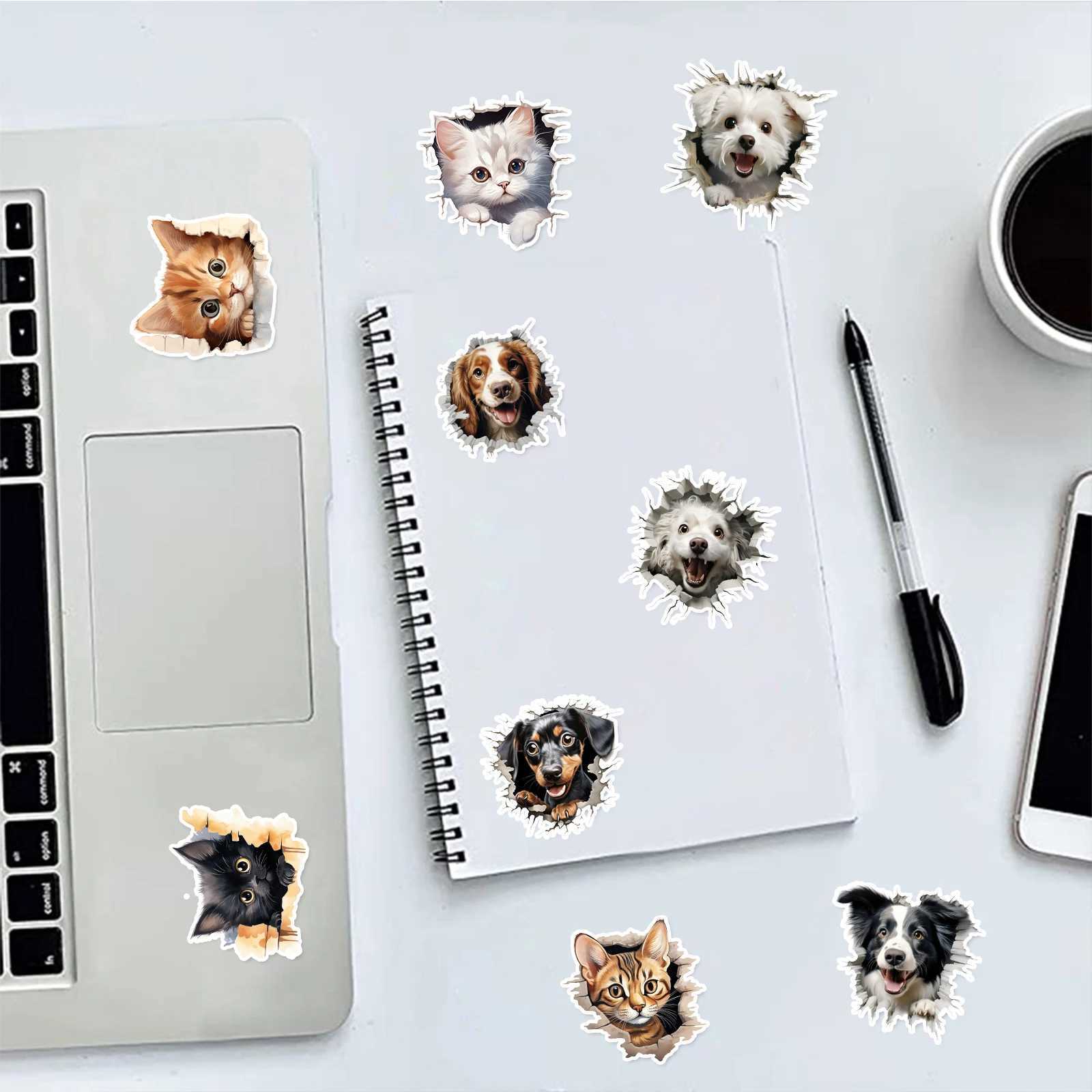 50 Pcs Cartoon Dog Cat Theme Stickers Funny Peeking Animals Stickers For Laptop Water Bottle Scrapbook Phones C250918