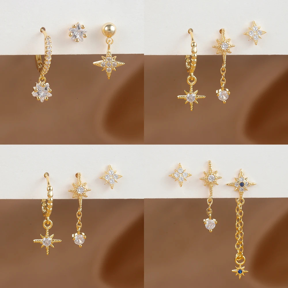 Orecchini A Stella Color 3Pcs Set Di Stelle Set Per Donne-image