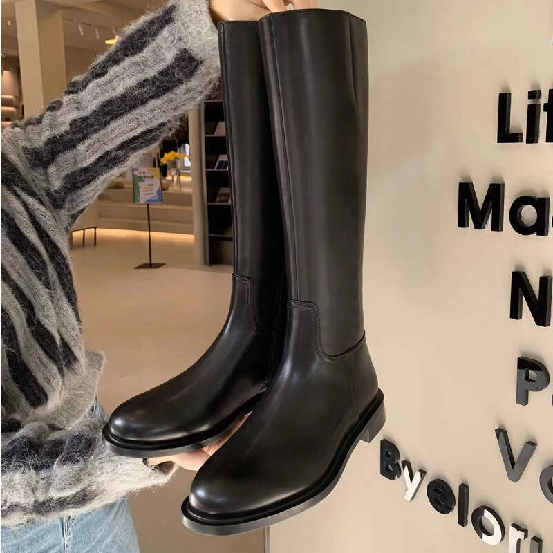 Grape Mom Over-the-Knee 2024 New Fleece-Lined Round Toe Low Heel Side Zipper High Tube Riding Boots for Women