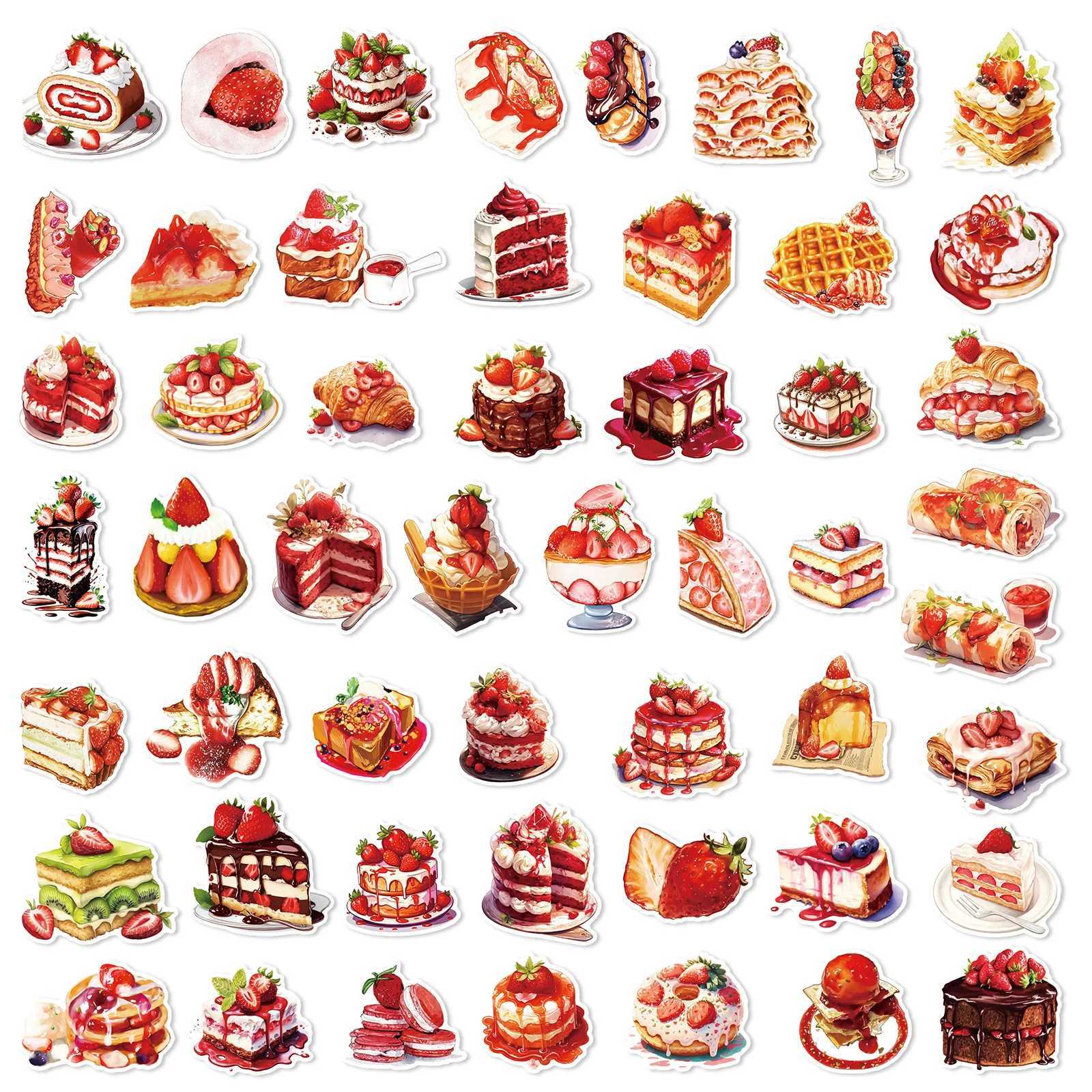 102550pcs Cartoon Strawberry Cake Stickers Dessert Decals for DIY Fridge Water Bottle Phone Laptop Gift Decor Scrapbooking C250918