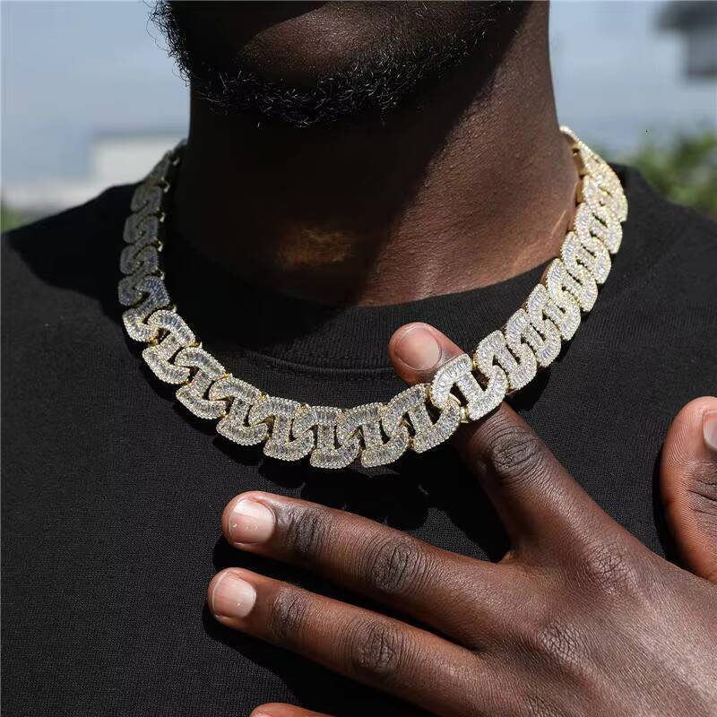 Mens Hip Hop Gold S925 Silver Cuban Link Chain Necklace VVS Iced Out Moissanite Diamond Jewelry