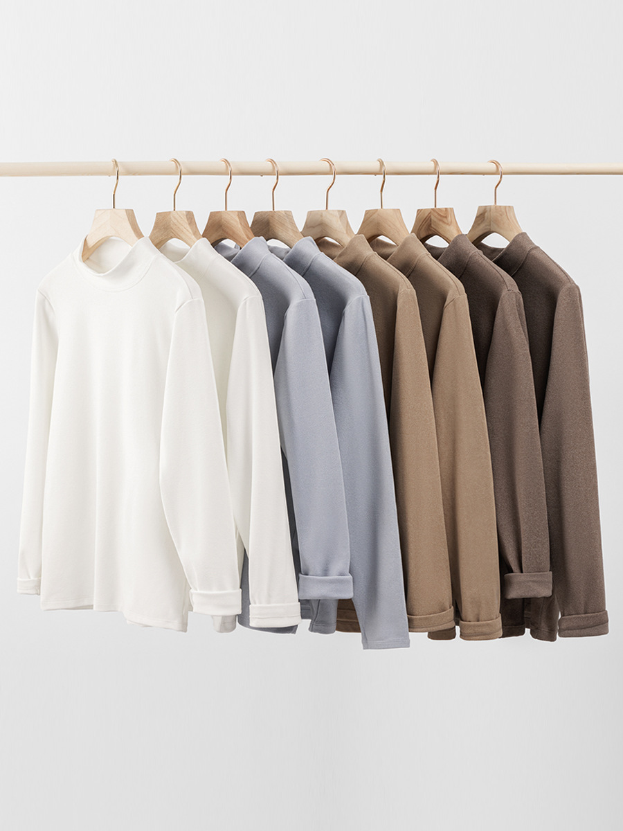 Unisex 285g Double-Sided Fleece Turtleneck Tee - Elastic, Warm Inner Wear for Men, Women & Teens (Autumn/Winter)-12DR