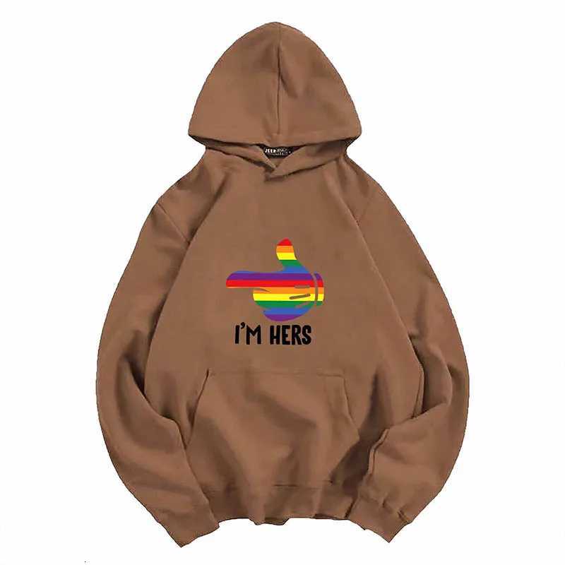 New Style I Am Hers Rainbow Couple Funny TShirt High Quality imple Casual Hoodies Autumn Winter Loose Oversized StreetwearZ250918