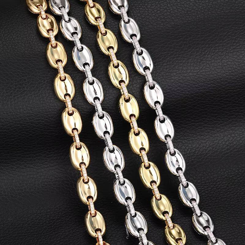 Hip Hop 10MM Full Iced Out Moissanite Coffee Bean Necklace 925 Silver Diamond Micro Pave Link Chain Necklace