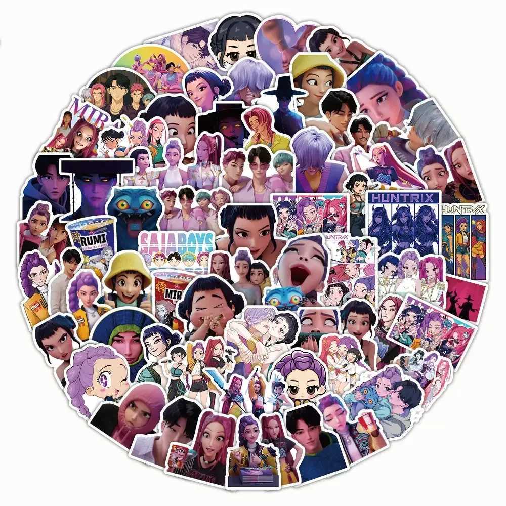 1050100Pcs Funny Kpop Demon Hunters Anime Stickers DIY Motorcycle Bicycles Suitcases Water Bottles Kids Waterproof Sticker Toy C250918