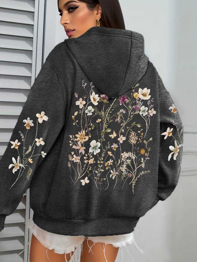 Beautiful Flower Clusters Design Women Hoody Loose Fleece Hoodie Autumn Y2K Pocket Hoodies Multicolor Soft Woman StreetwearZ250918