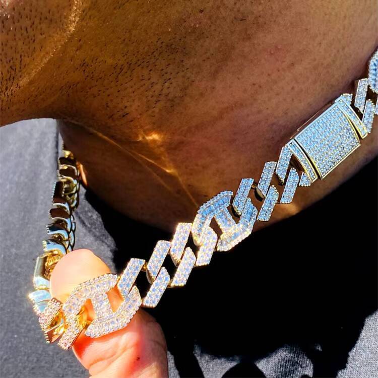 Miami Hiphop 14mm Cuban Chain Bracelet Necklace for Men Moissanite Brass Moissanite Iced Prong Rhombus Cuban Link Gift