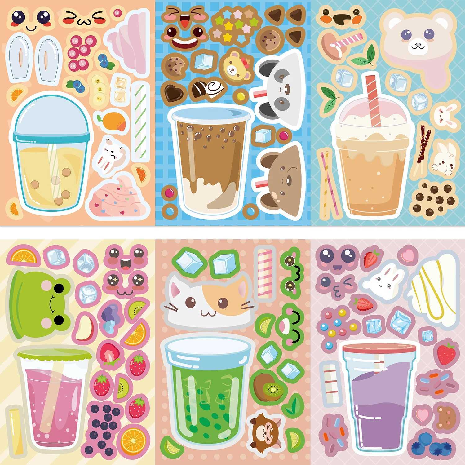81624Sheets Bubble Tea Fruit Tea Puzzle Stickers SelfAdhesive Vinly Stickers for Classroom Scrapbooking Birthday Party Decor C250918