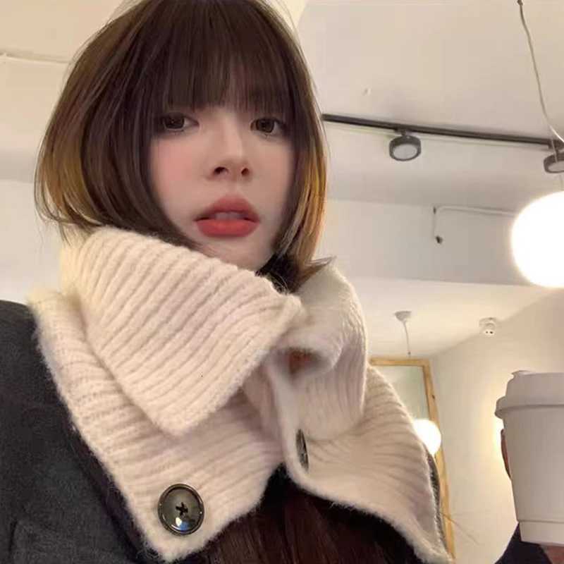 Wen Solid Color Buttons Scarf Winter Woolen Knitted High Neck Covers Shl Windproof Girls Warm Snood Scarves Y250918