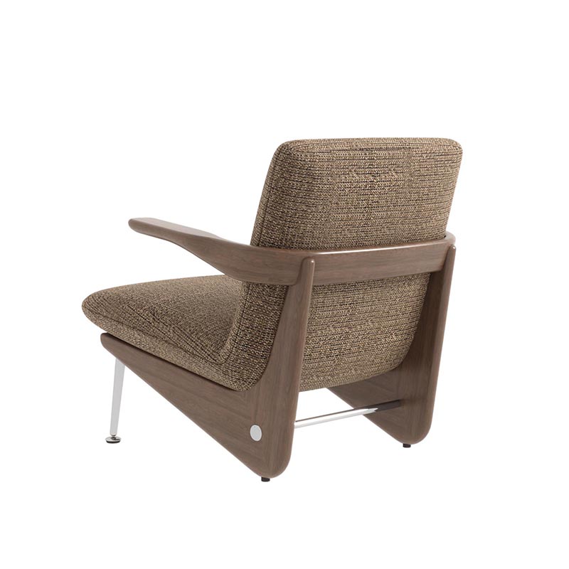 Living Room Furniture Mid - Century Modern Beige Fabric Swinging Ribbon Lounge Chair with Wooden Arms