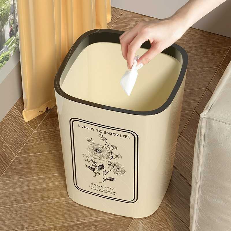 Household Trash Can for Bedroom and Living Room Large Capacity for Kitchen Bathroom and Toilet Simple Design with Press Ring High Aesthetic Storage Bi