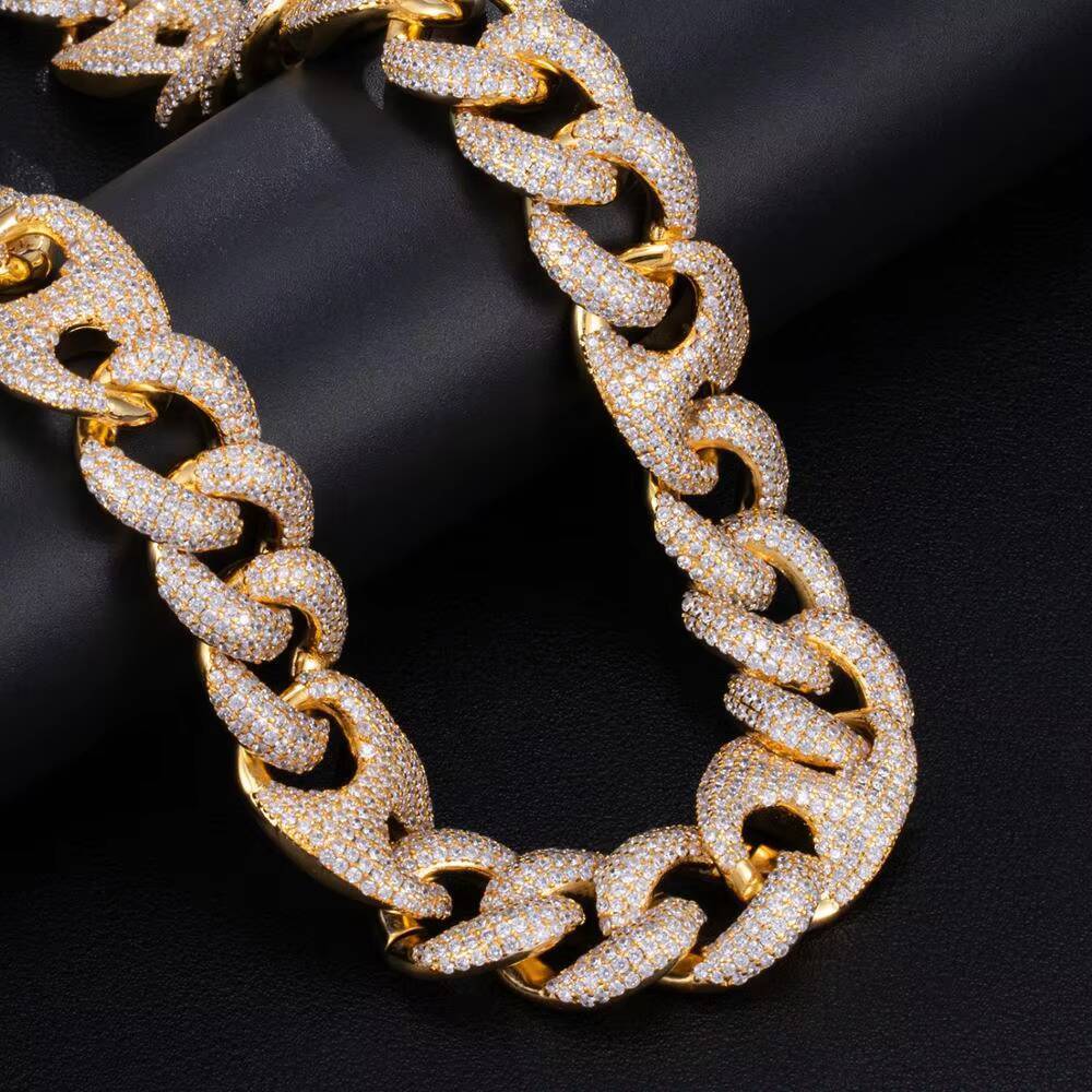 New Arrival 18MM Real Gold Plated Full Iced Out Miami Cuban Link Chain Mens Cuban Link Necklace