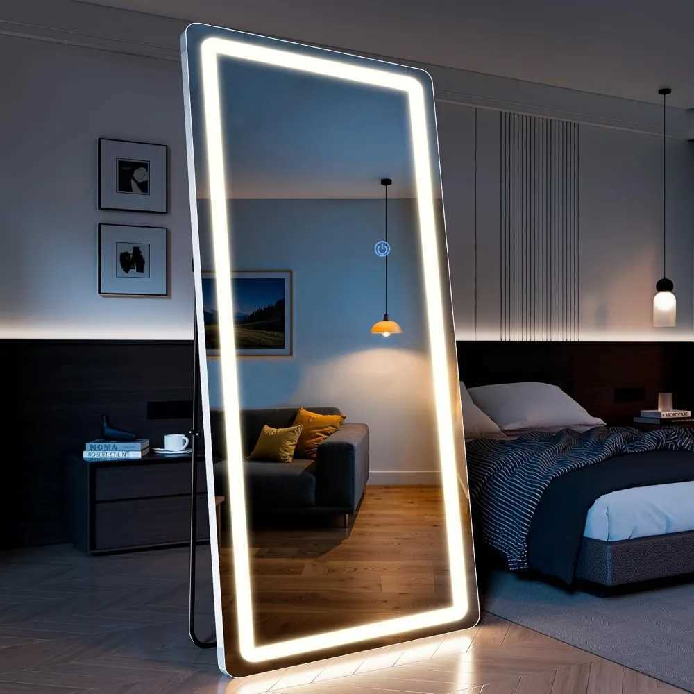 LED Fl Length Mirror 76x34 Floor Mirror with Rounded Corner Dimmable Lights 3 Color Modes Fl Body Mirror Standing L F250918