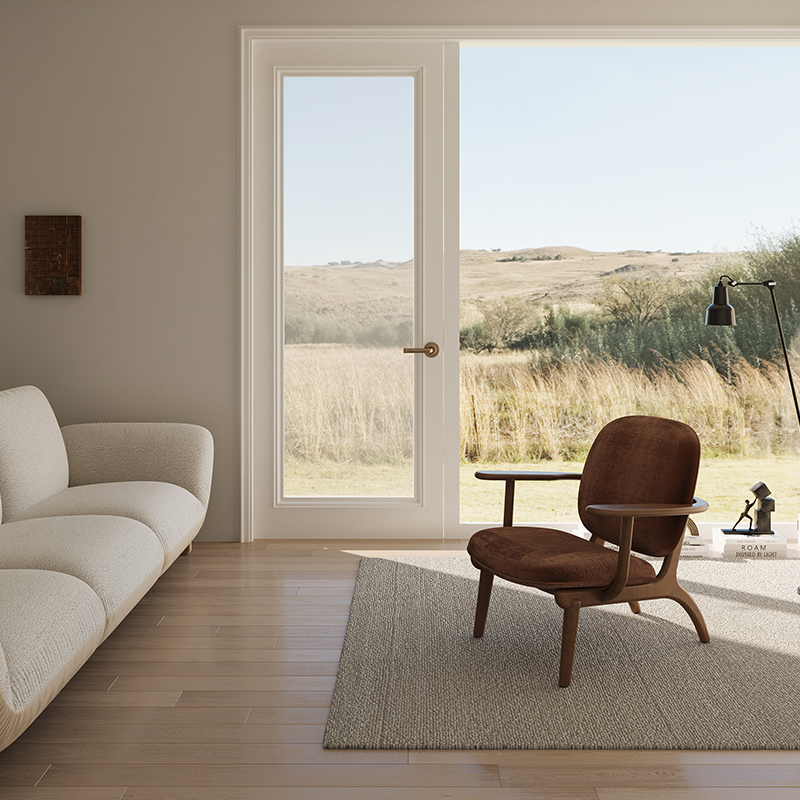 Living Room Furniture Modern Elk - inspired Brown Fabric Lounge Chair with Wooden Frame, Perfect for Living Room