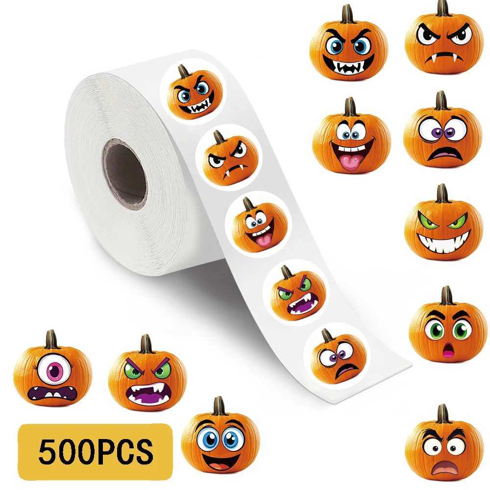 500PCS Pumpkin Expression Roll Stickers Happy Halloween Nostalgia Aesthetic Cartoon Creative Luggage Home Coffee Bicycle Decor C250918