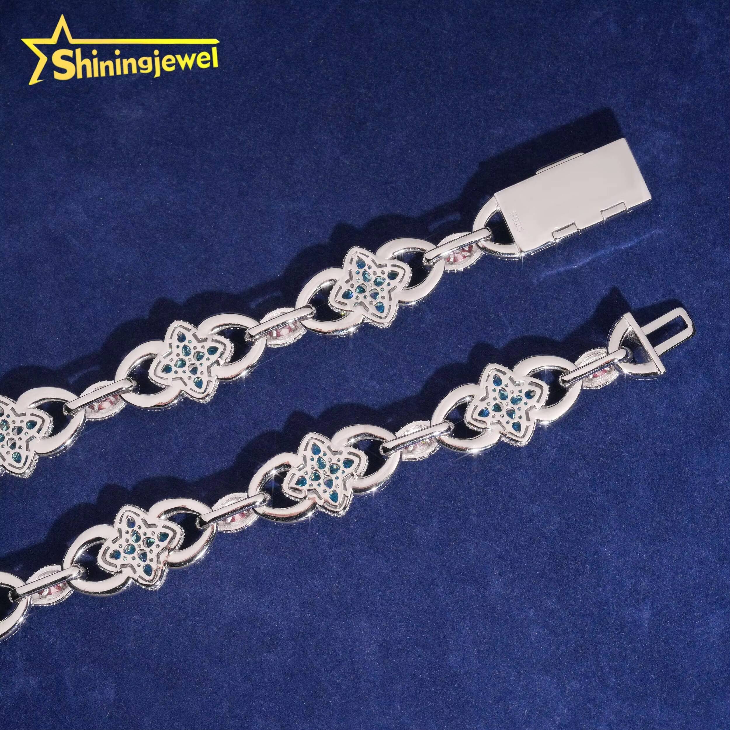 Fashion 20mm Blue VVS Moissanite Necklace 925 Silver Hip Hop Jewelry Iced Out Diamond Pink Marquise Cuban Link Chain Bracelet